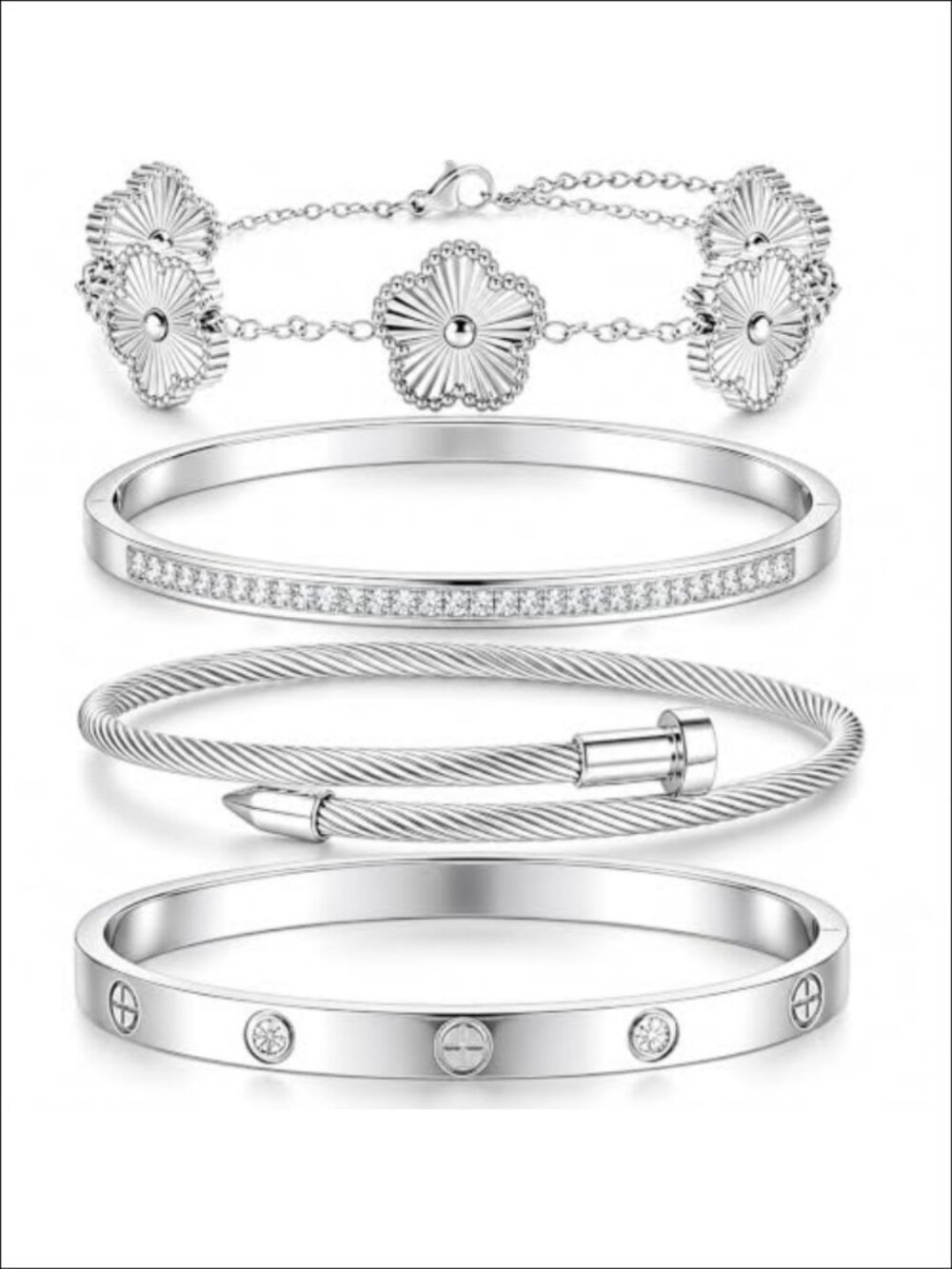 18K Gold Plated Stainless Steel Bangle Bracelet Set Stackable Non-Tarnish